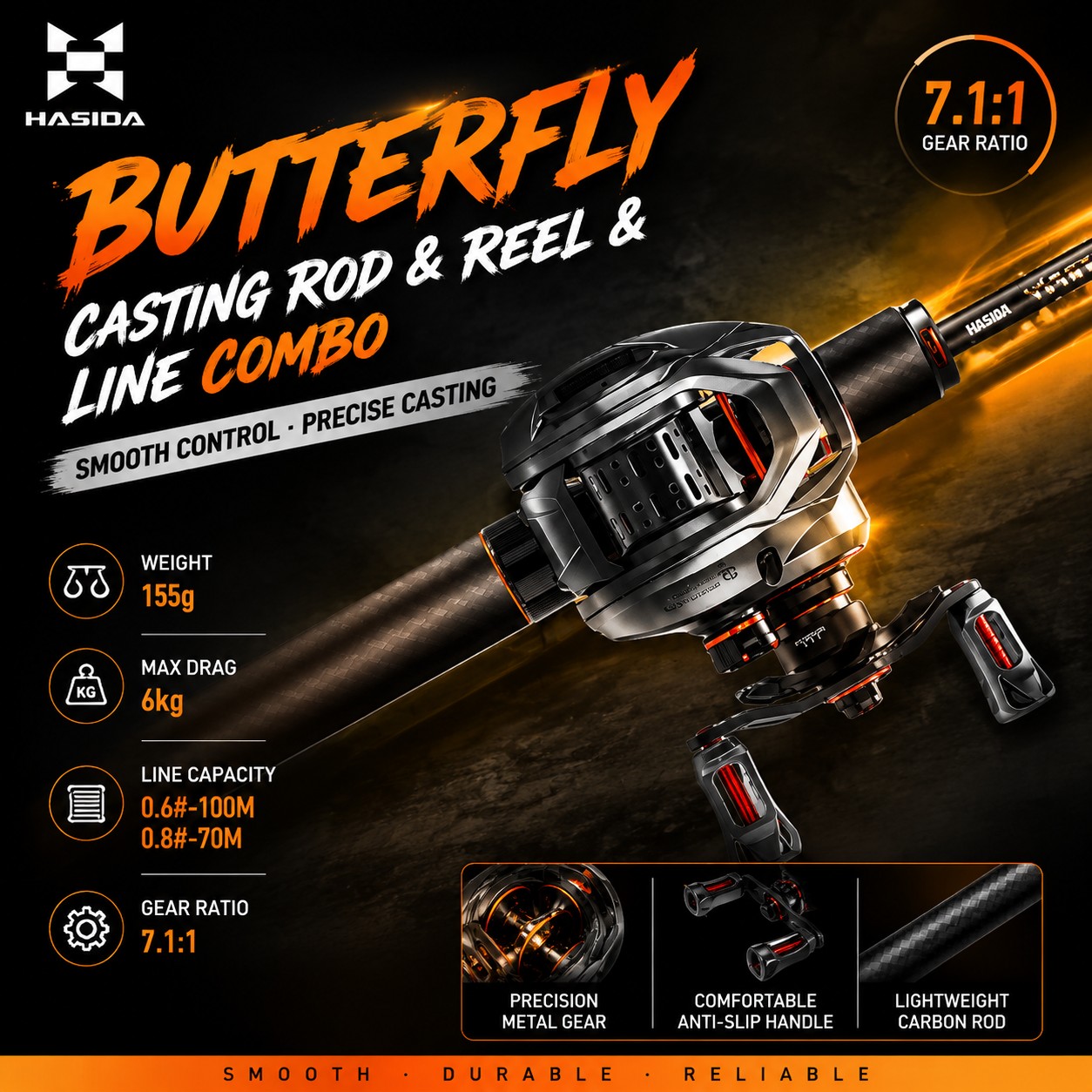 Fishing Rod Carbon Fiber - Set Pancing Baitcasting HASIDA BFS Carbon